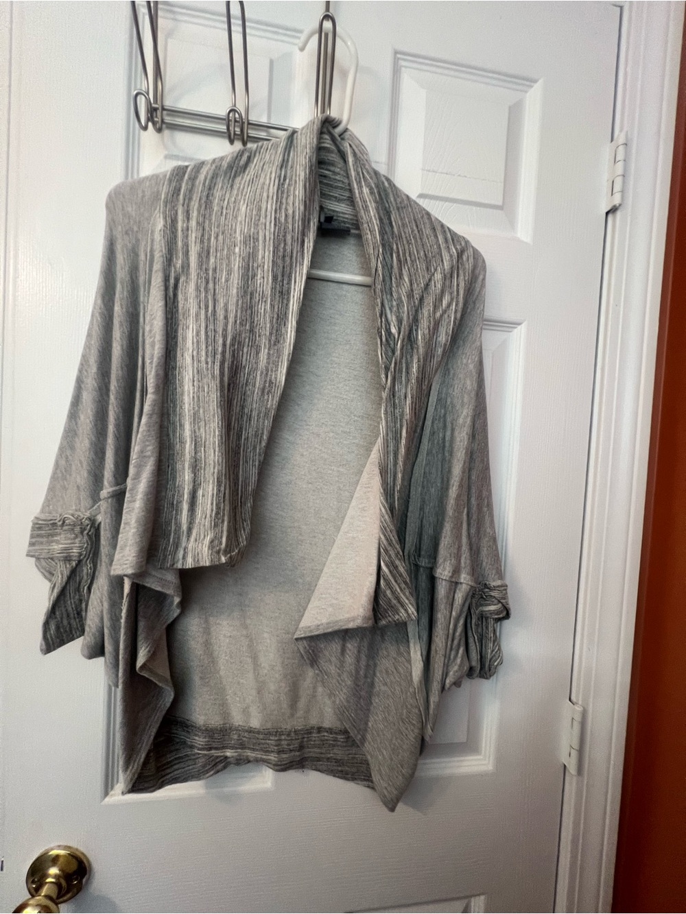 Sparkle & Fade Heathered Light Gray Open-Front Cardigan